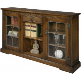 2793 Wood Bros Old Charm Low Bookcase with leaded glass doors